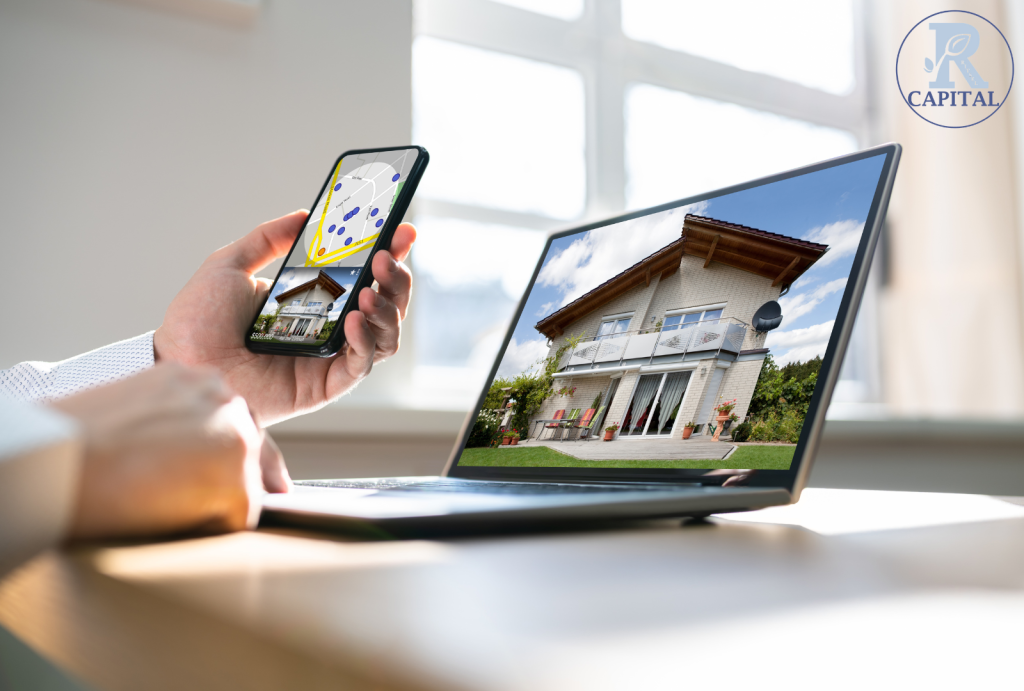 Modern real estate investor analyzing digital property data on a smart device